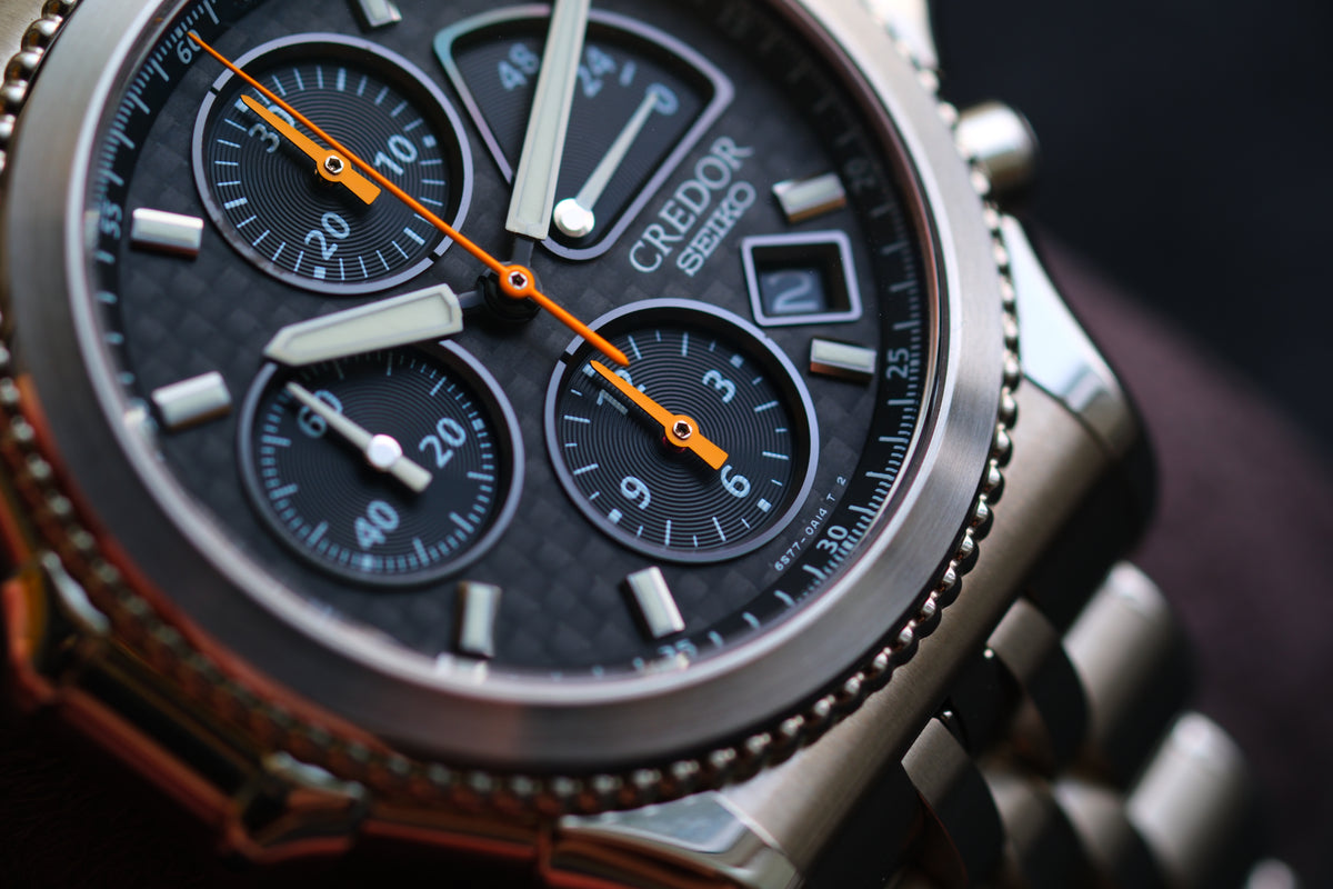 Credor Pacifique GCBK997 6S77-0A10 Chrnograph Limited 2000 Rare Carbon Dial Full Box Paper NOS Condition